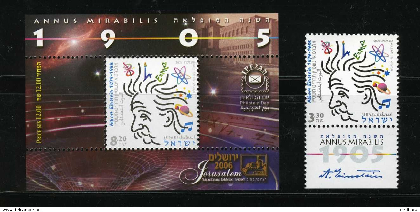 Israel 2005   Albert Einstein, Stamp And  Souvenir Sheet Mi:IL 1840, Sn:IL 1609, Yt:IL 1767 Mi:IL BL70, Sn:IL 1620,..... - Albert Einstein