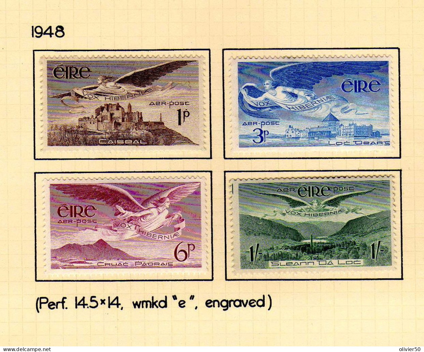 Irlande 1948-  Poste Aerienne -  L'Ange Victor - Neufs* - MLH - Luftpost