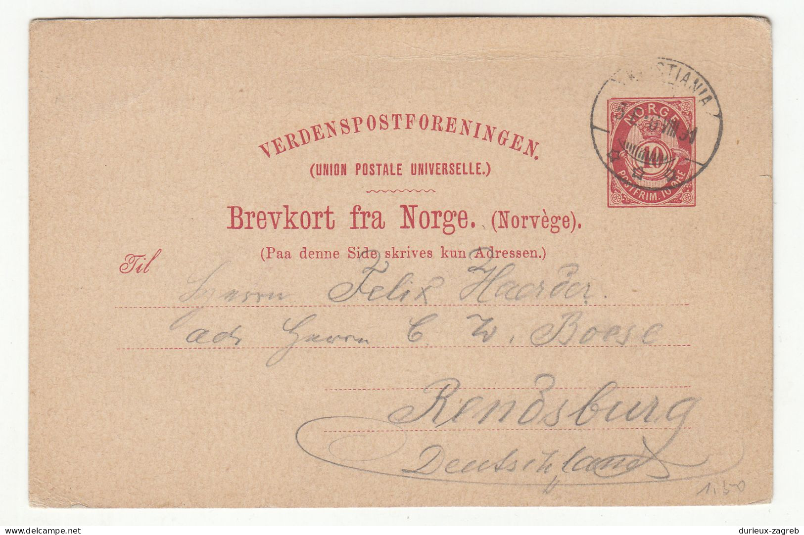 Norway Old UPU Postal Stationery Postcard Posted 1891 B230601 - Entiers Postaux