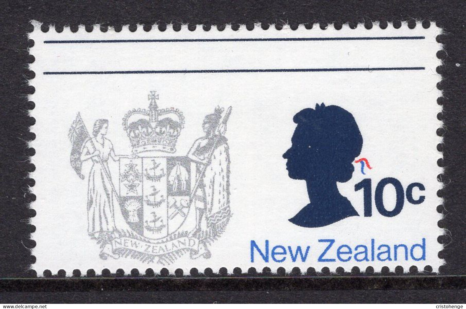 New Zealand 1973-76 Definitives - No Wmk. - 10c QEII & Arms - ERROR - Misperfed Two Lines At Top - LHM (SG 1016 Var.) - Neufs