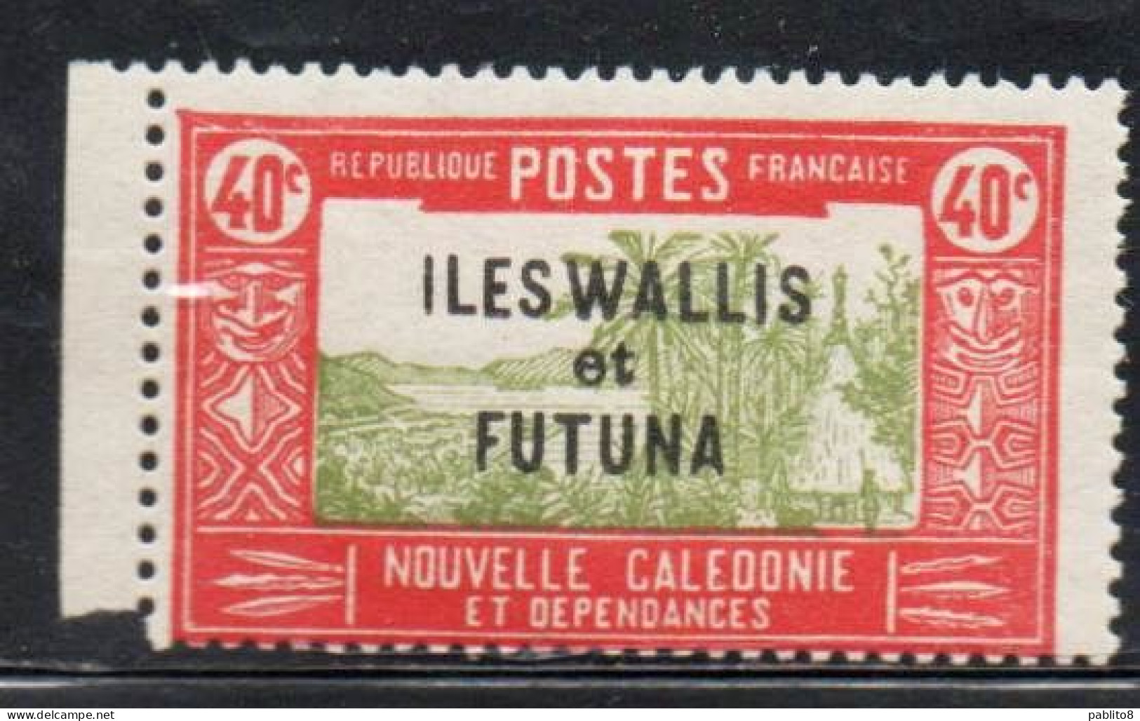 WALLIS AND FUTUNA ISLANDS 1930 1940 OVERPRINTED LANDSCAPE WITH CHIEF'S HOUSE 40c MNH - Neufs