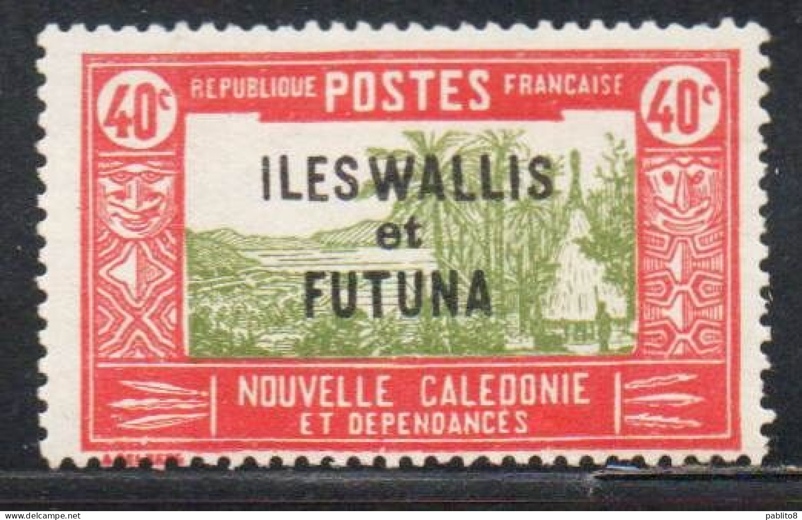 WALLIS AND FUTUNA ISLANDS 1930 1940 OVERPRINTED LANDSCAPE WITH CHIEF'S HOUSE 40c MH - Neufs