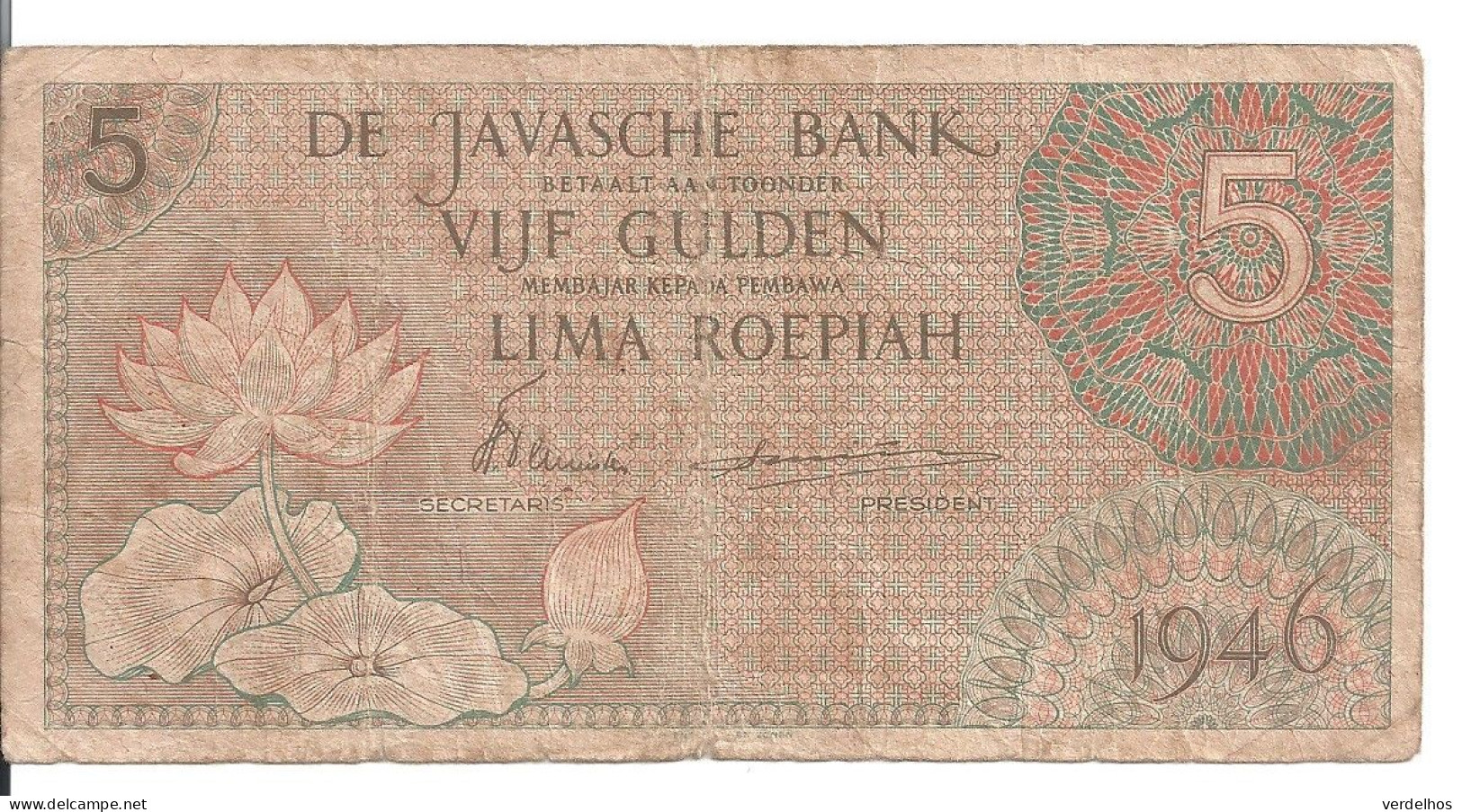 INDES NEERLANDAISES 5 GULDEN 1946 VF P 88 - Niederländisch-Indien