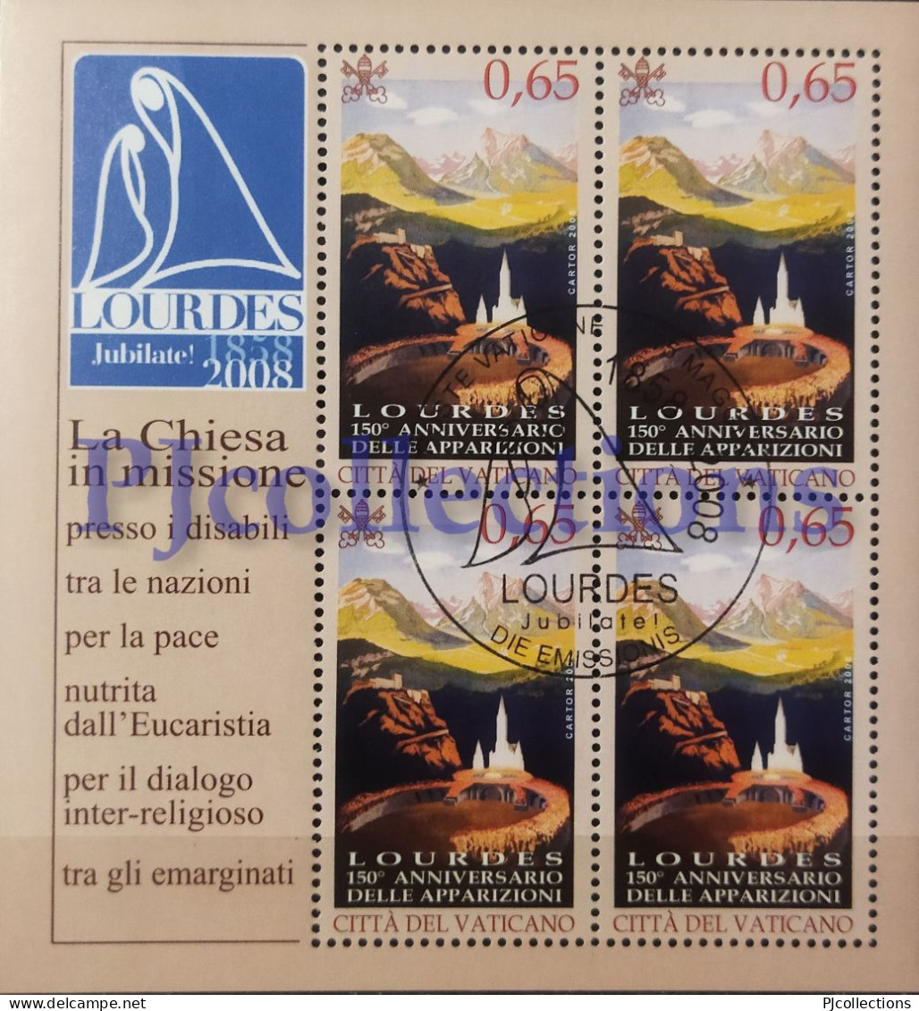 3734- VATICANO - VATICAN CITY 2008 LA MADONNA DI LOURDES FULL SHEET 4 STAMPS C/ANNULLO 1° GIORNO - USED - Usados