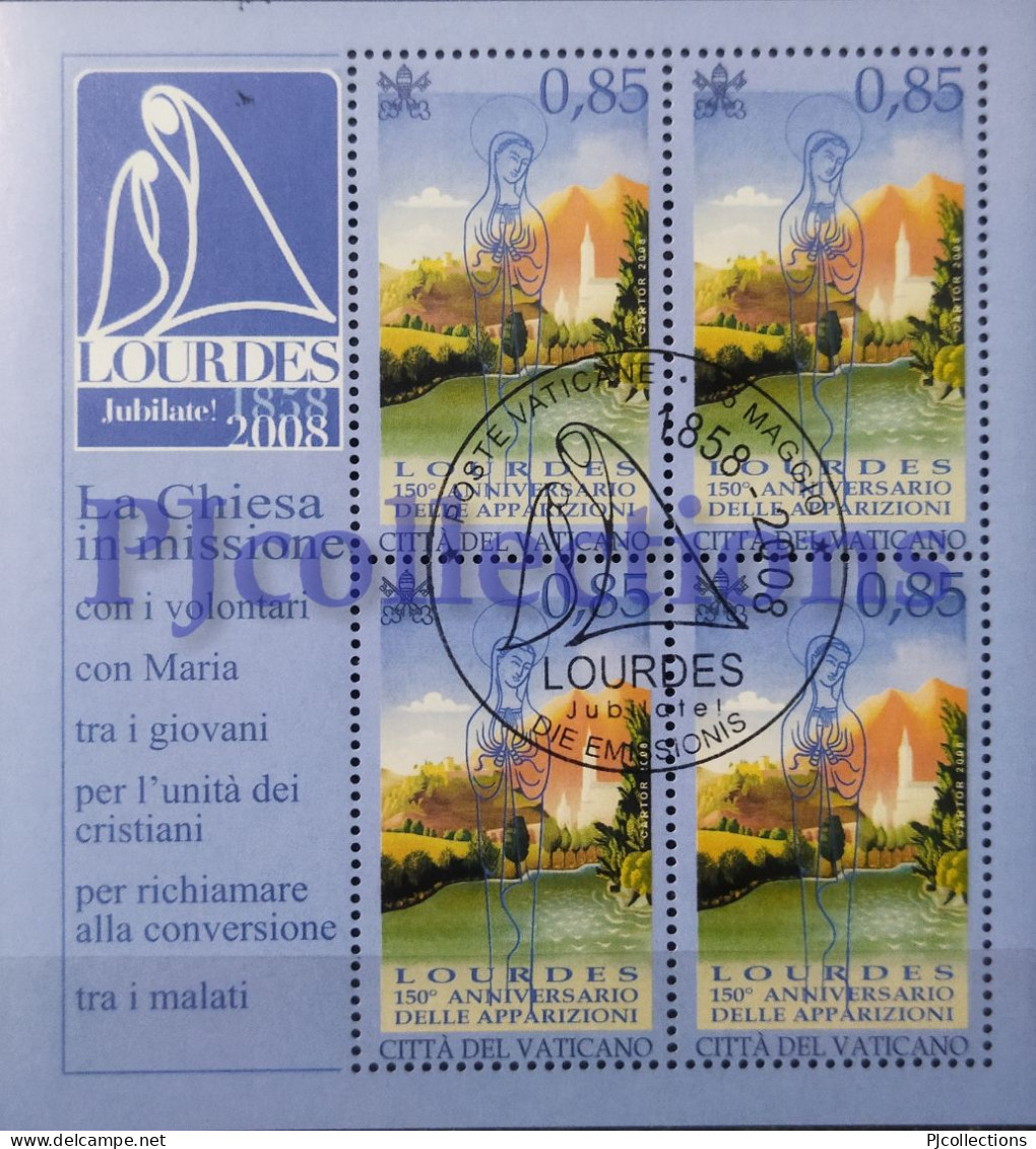 3736 VATICANO - VATICAN CITY 2008 LA MADONNA DI LOURDES FULL SHEET 4 STAMPS C/ANNULLO 1° GIORNO - USED - Used Stamps