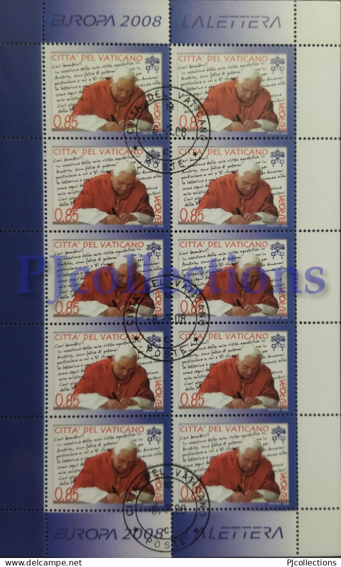 3737- VATICANO - VATICAN CITY 2008 EUROPA - EUROPE FULL SHEET 10 STAMPS C/ANNULLO 1° GIORNO - USED - Oblitérés