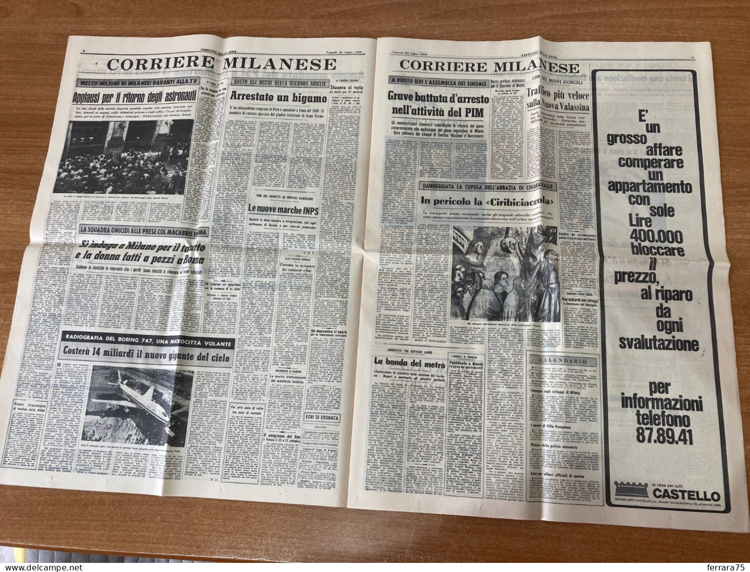 CORRIERE DELLA SERA IL TRIOFO DOPO LA LUNA NIXON 23 LUGLIO 1969 ORIGINALE. - First Editions