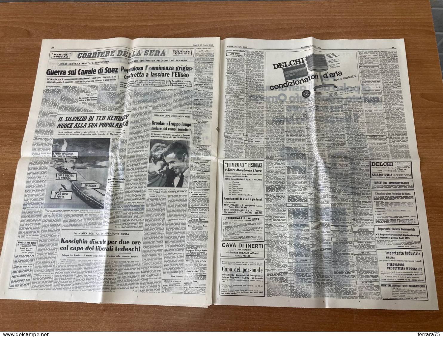 CORRIERE DELLA SERA IL TRIOFO DOPO LA LUNA NIXON 23 LUGLIO 1969 ORIGINALE.