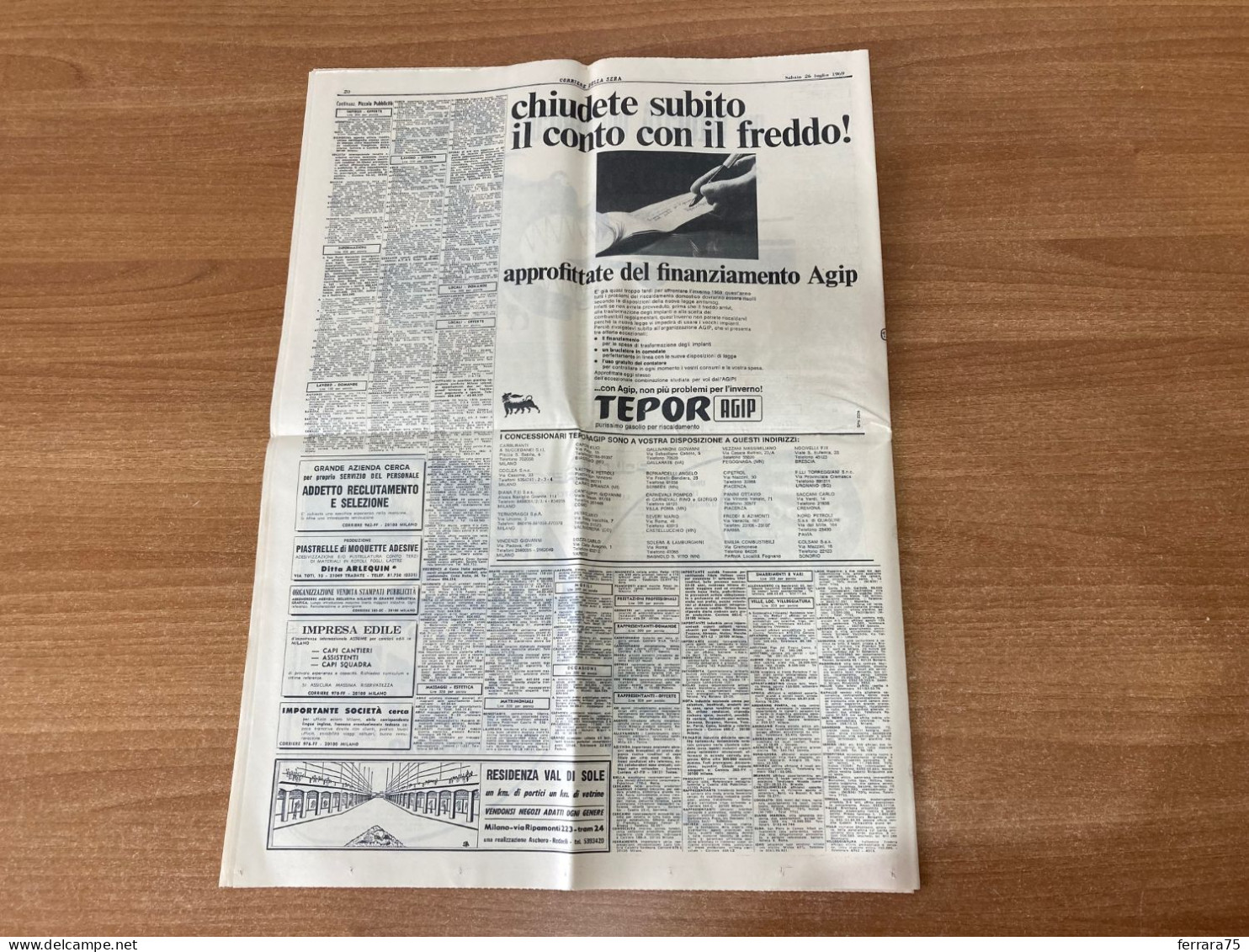 CORRIERE DELLA SERA I PEZZETTI DI LUNA HOUSTON  26 LUGLIO 1969 ORIGINALE.