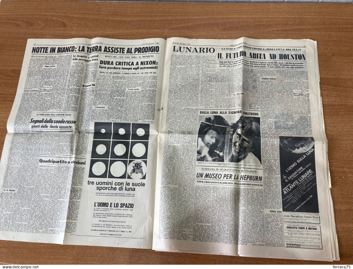 CORRIERE DELLA SERA STASERA SULLA LUNA LUNA HOUSTON  20 LUGLIO 1969 ORIGINALE. - Erstauflagen