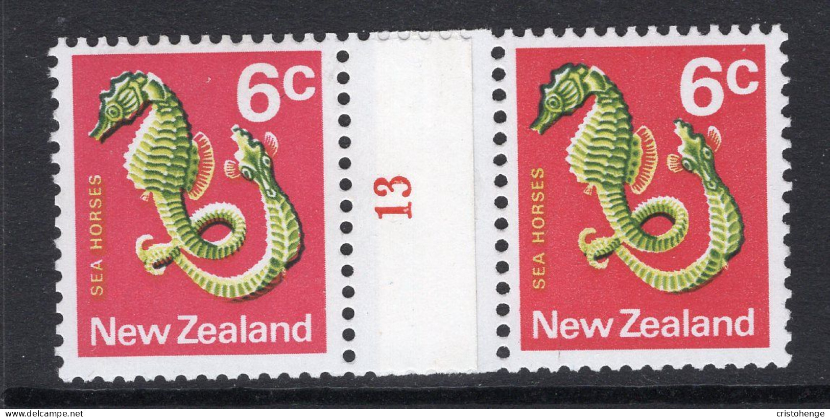 New Zealand 1973-76 Definitives - No Wmk. - Coil Pairs - 6c Seahorse - No. 13 - LHM - Nuevos