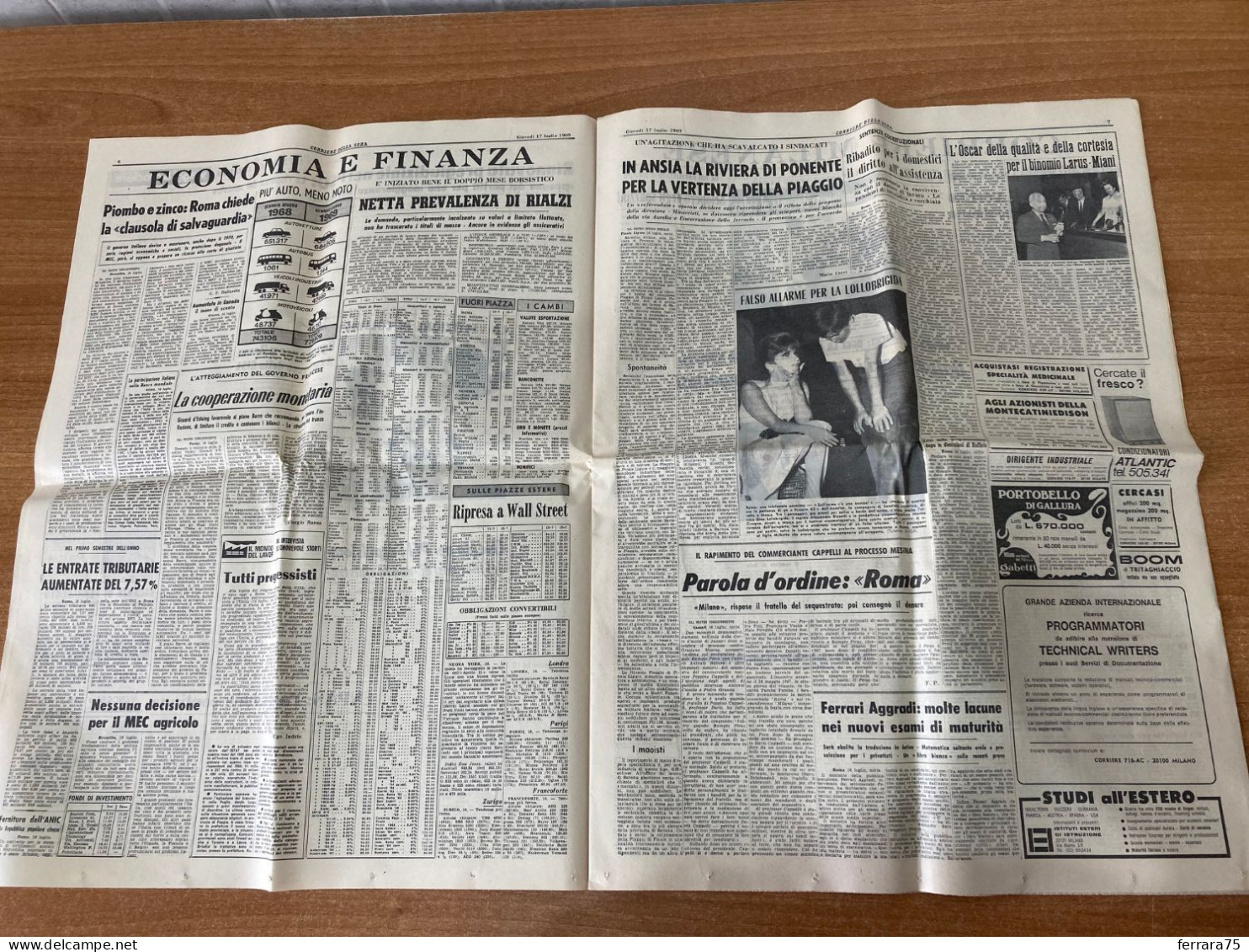 CORRIERE DELLA SERA LUNA APOLLO 11+INSERTO SPECIALE  17 LUGLIO 1969 ORIGINALE. - Eerste Uitgaves