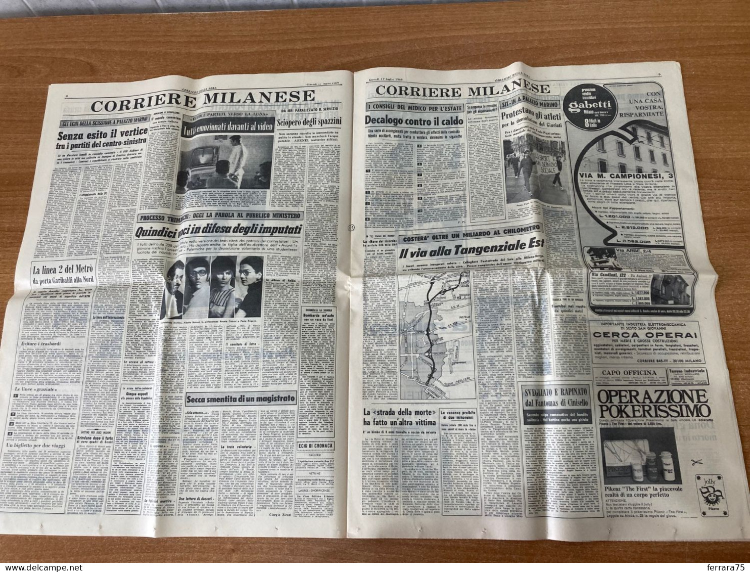 CORRIERE DELLA SERA LUNA APOLLO 11+INSERTO SPECIALE  17 LUGLIO 1969 ORIGINALE. - Primeras Ediciones