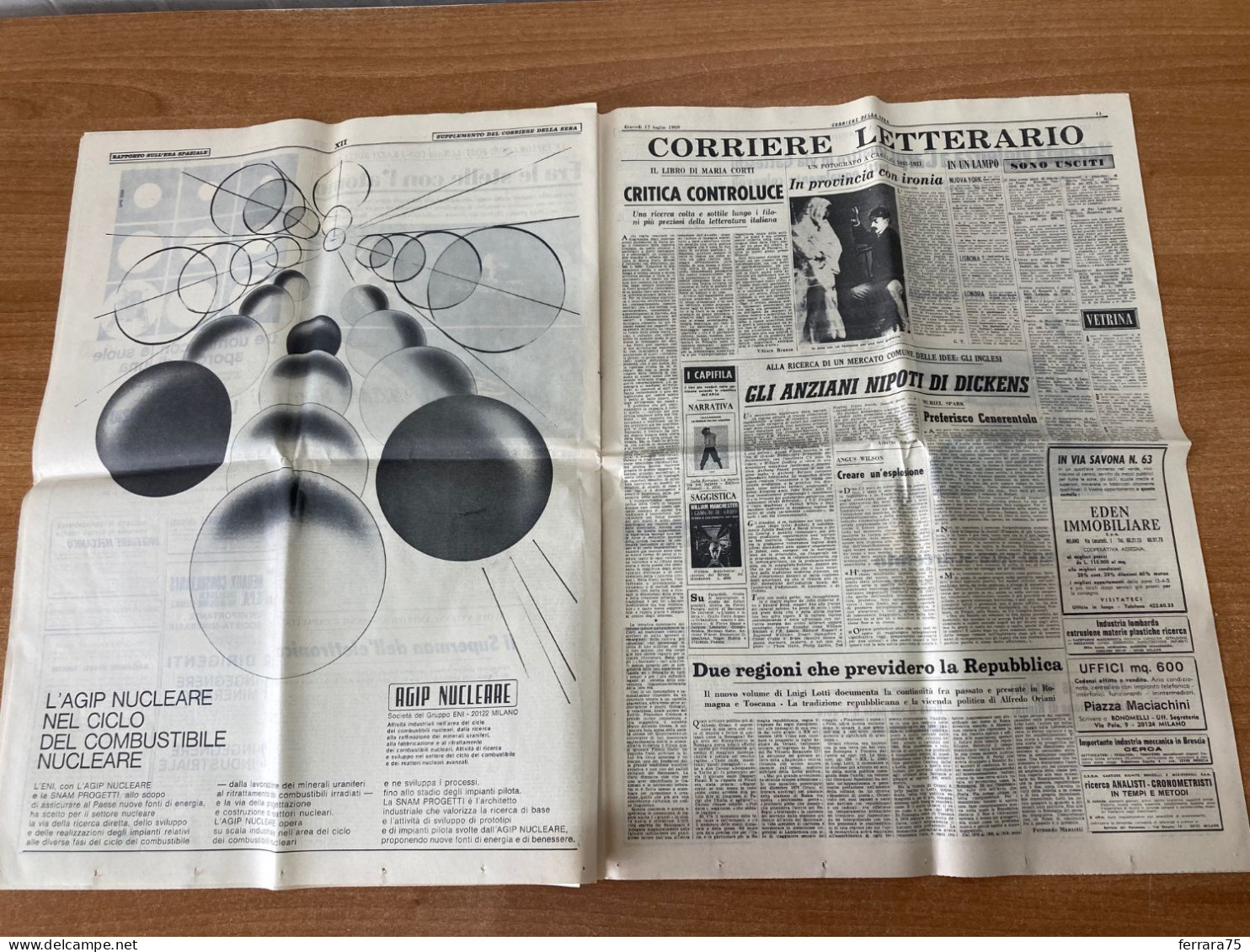 CORRIERE DELLA SERA LUNA APOLLO 11+INSERTO SPECIALE  17 LUGLIO 1969 ORIGINALE.