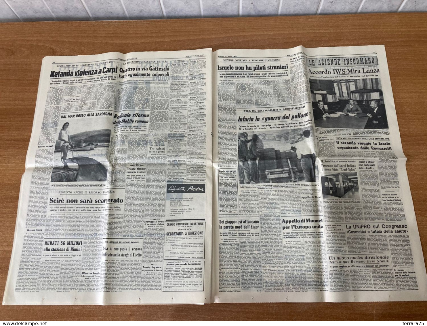 CORRIERE DELLA SERA LUNA APOLLO 11+INSERTO SPECIALE  17 LUGLIO 1969 ORIGINALE.