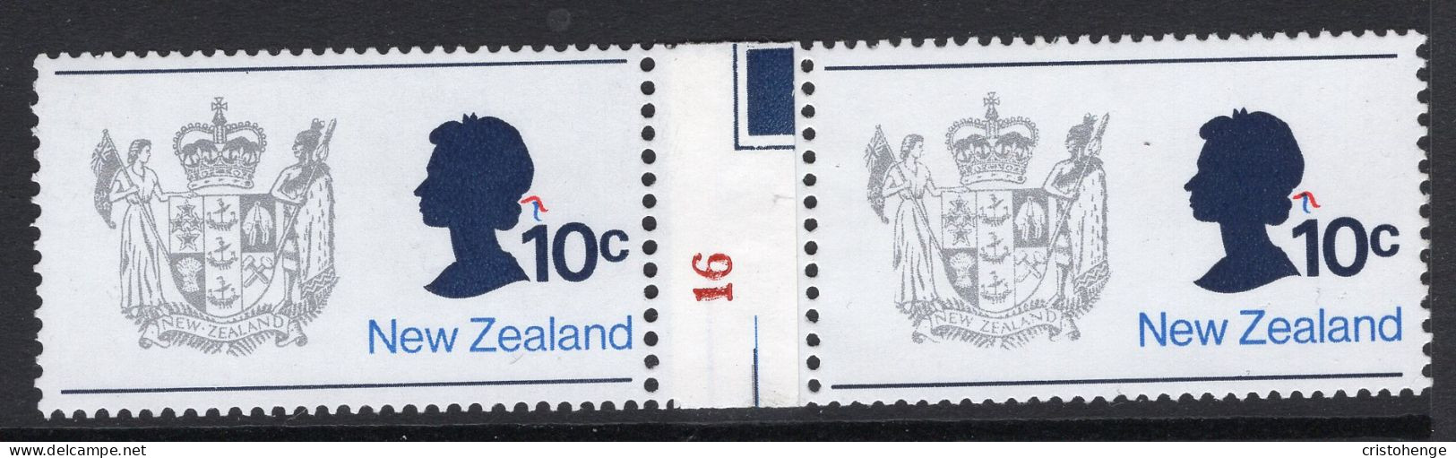 New Zealand 1973-76 Definitives - No Wmk. - Coil Pairs - 10c QEII & Arms - No. 16 - LHM - Neufs