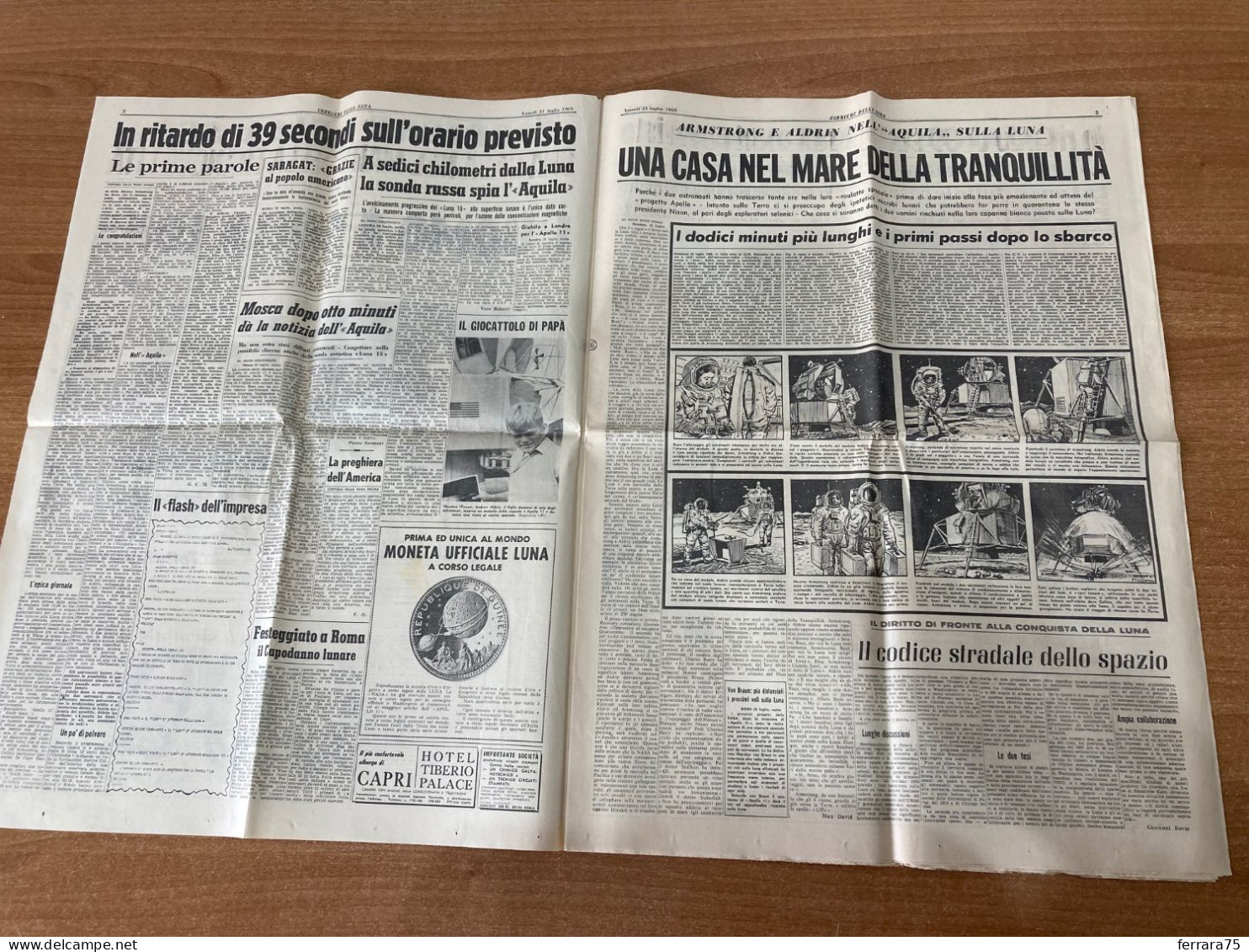 CORRIERE DELLA SERA L'UOMO è SULLA LUNA 21 LUGLIO 1969 ORIGINALE(STRAPPATO). - Premières éditions