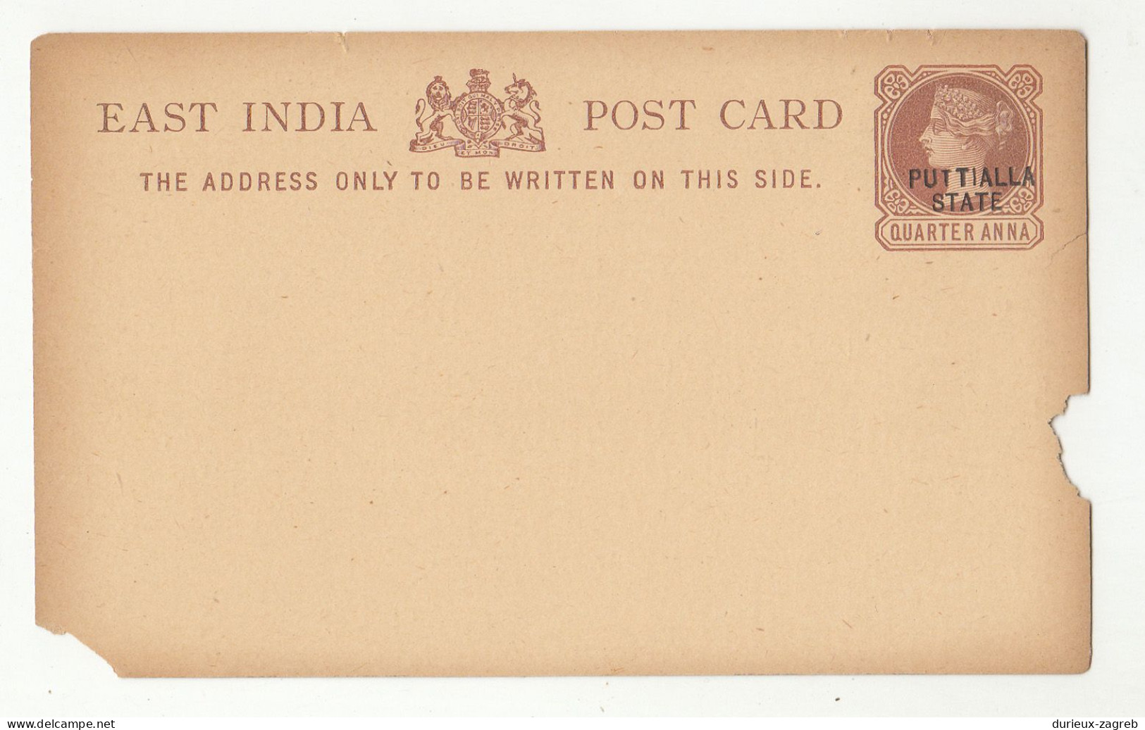 Puttialla State QV Postal Stationery Postcard Not Posted B230601 - Other & Unclassified