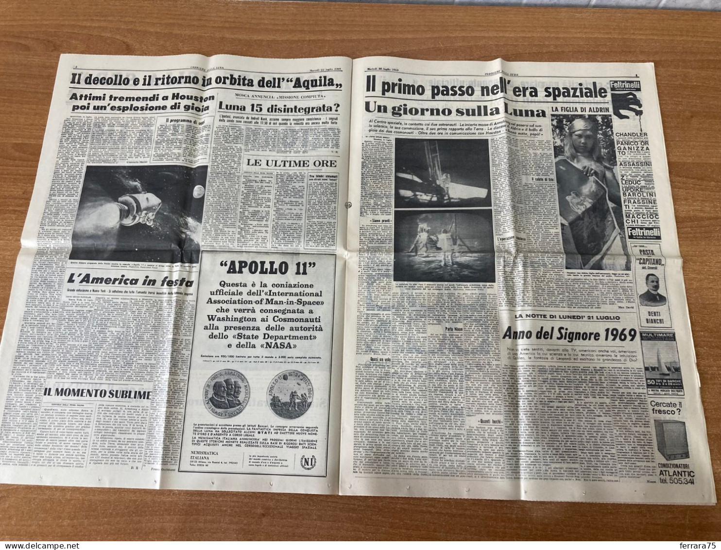 CORRIERE DELLA SERA RITORNO DALLA LUNA ARMSTRONG  22 LUGLIO 1969 ORIGINALE - Eerste Uitgaves