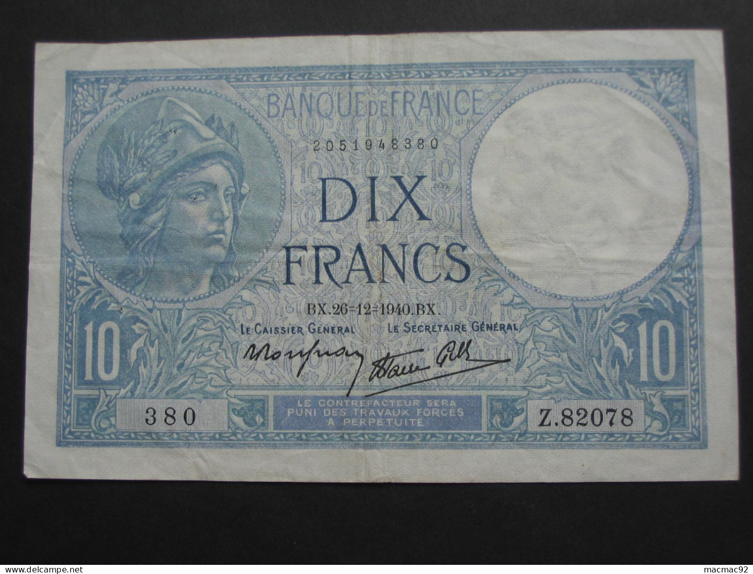 10 Francs  MINERVE  26-12-1940  **** EN ACHAT IMMEDIAT **** - 10 F 1916-1942 ''Minerve''