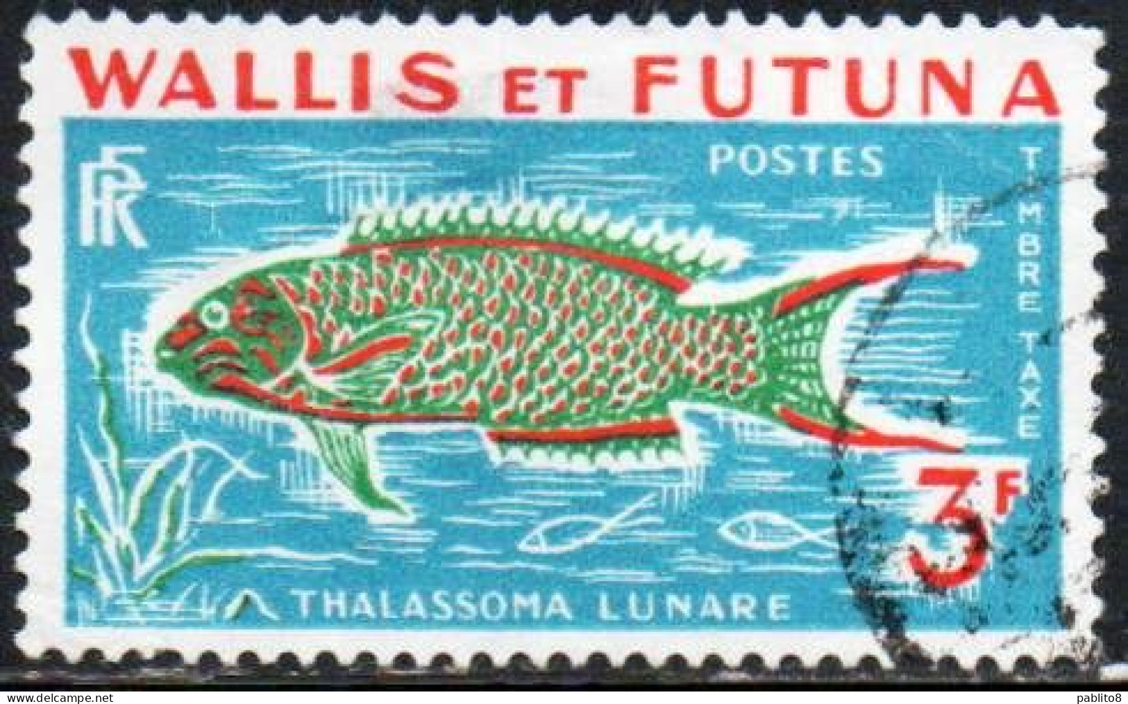 WALLIS AND FUTUNA ISLANDS 1963 POSTAGE DUE STAMPS TAXE SEGNATASSE THALASSOMA LUNARE 3fr USED USATO OBLITERE' - Portomarken
