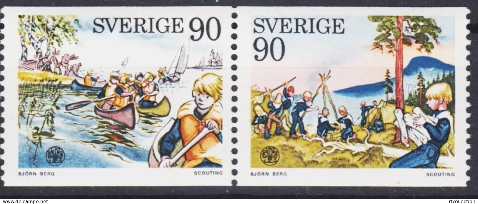 Sweden 1975 Scouting Boy Scouts Organizations Childhood Children Youth Transport Ships Boat Canoe Stamps SG 864-845 - Canoa