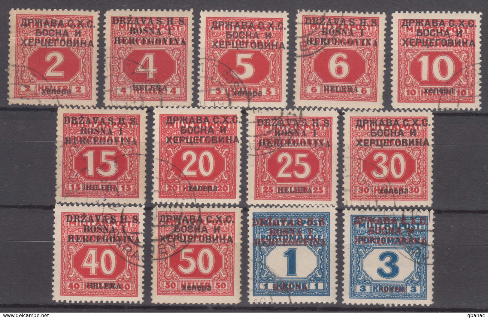 Yugoslavia, Kingdom SHS, Issues For Bosnia 1918 Porto Mi#1-13 Used - Used Stamps