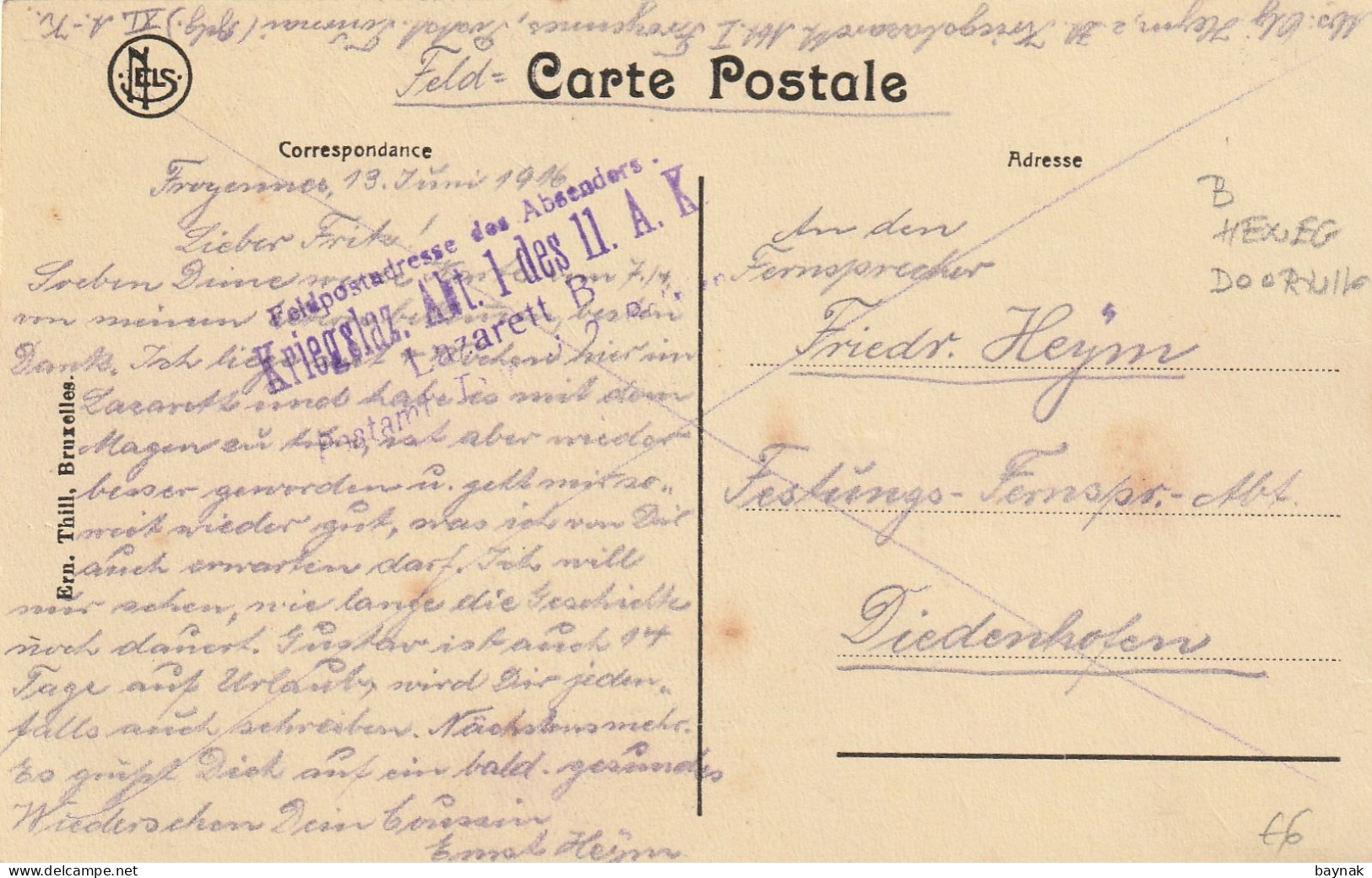 BELG217  --  TOURNAI  --  HALLE AUX DRAPS  --  DEUTSCHE FELDPOST  --  1916 - Doornik