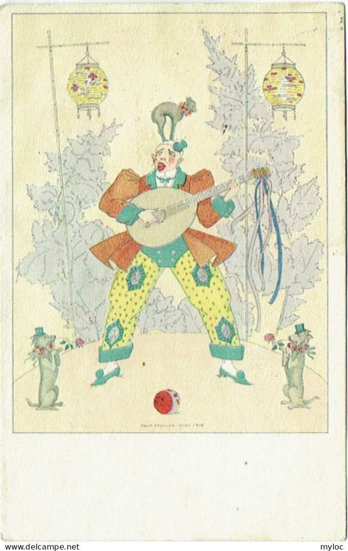 Illustrateur : KOEHLER, Mela. Wien 1918. Cirque. Clown. Chiens Savants. - Köhler, Mela