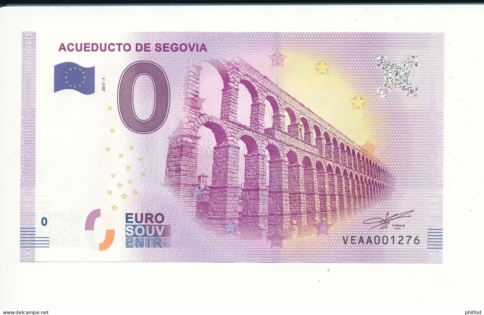 Billet Souvenir - 0 Euro - VEAA - 2017-1 - ACUEDUCTO DE SEGOVIA - N° 1276 - Billet épuisé - Vrac - Billets