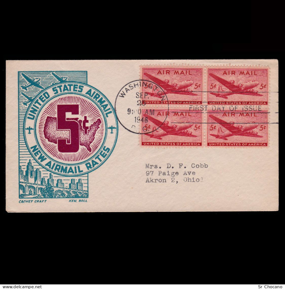 US.AIR MAIL.1946.6c.FIRS DAY ISSUE.SCOTT C32 - 1941-1950