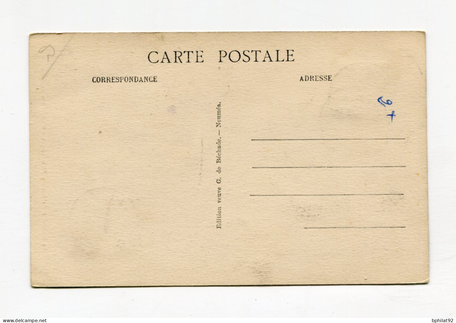 !!! NOUVELLE CALEDONIE, CACHET DE NOUMEA DE 1924 SUR CPA NON VOYAGEE - Storia Postale