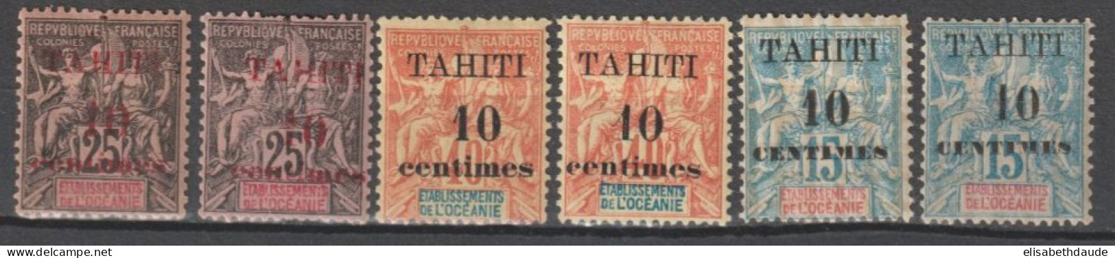 TAHITI - 1903 -  YVERT N° 31/33 + 31A/33A * MLH LES 2 TYPES De SURCHARGE  ! - COTE = 86 EUR. - Ongebruikt