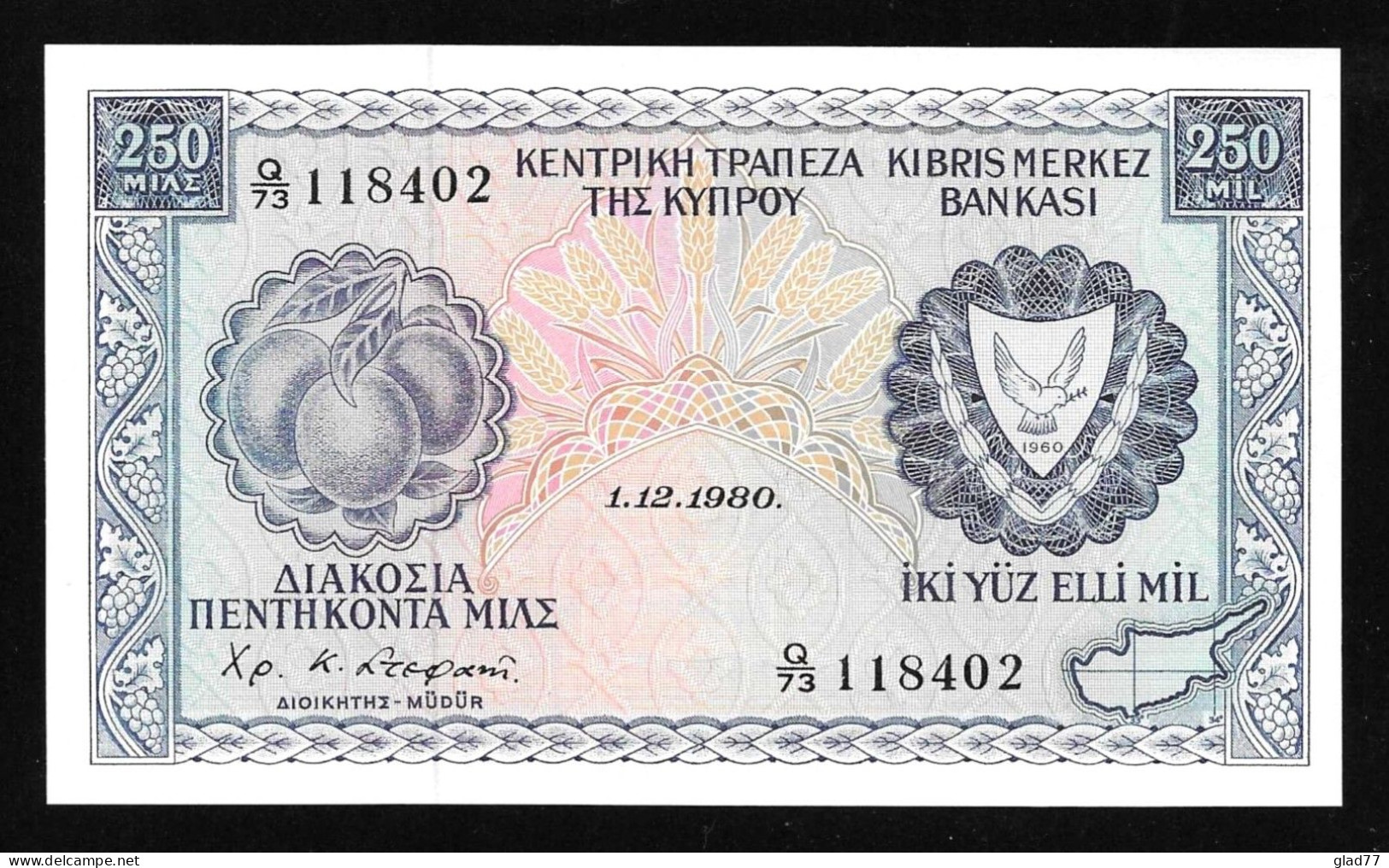 Cyprus  250 MIL 1.12.1980 UNC! Very Rare! - Chypre