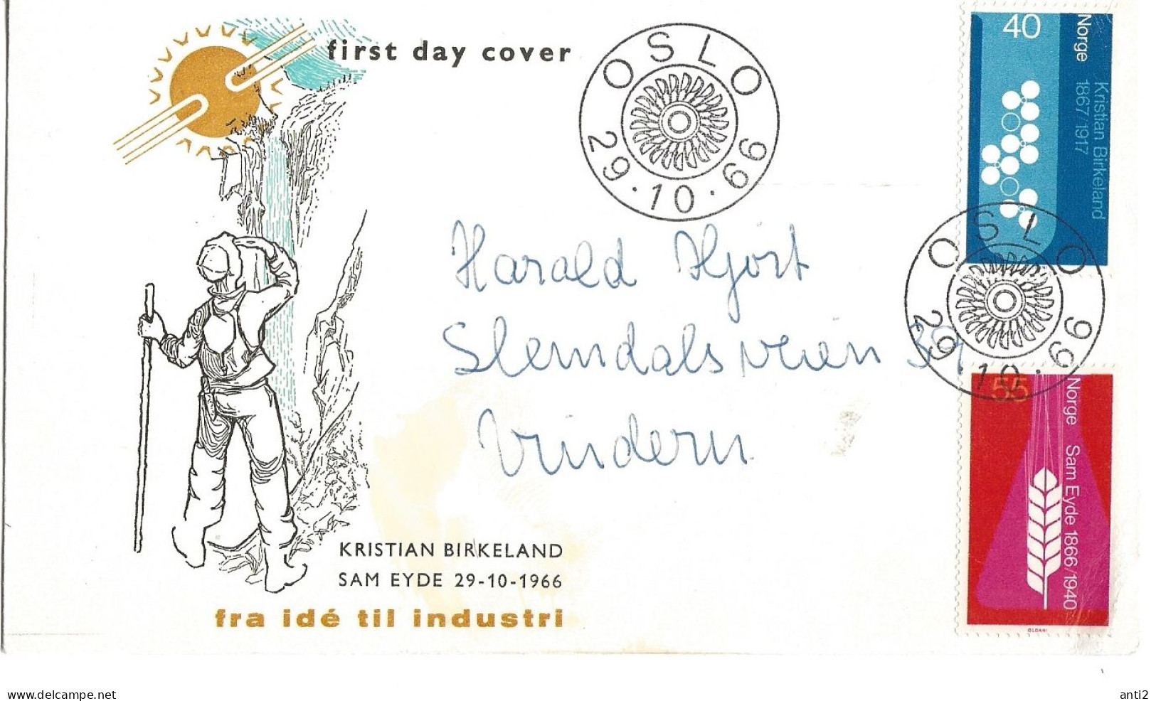 Norway 1966 100th Birthday Of Kristian Birkeland And Sam Eyde. Mi 549-550  FDC - Cartas & Documentos