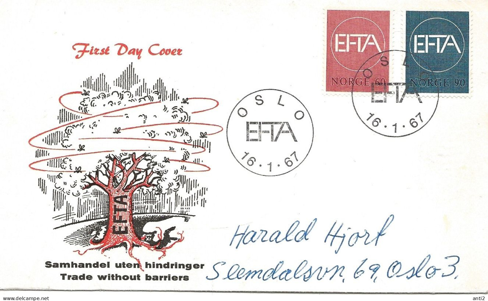 Norge Norway 1967  Removal Of Customs Barriers Between EFTA Countries, Mi 551 - 552, FDC - Brieven En Documenten