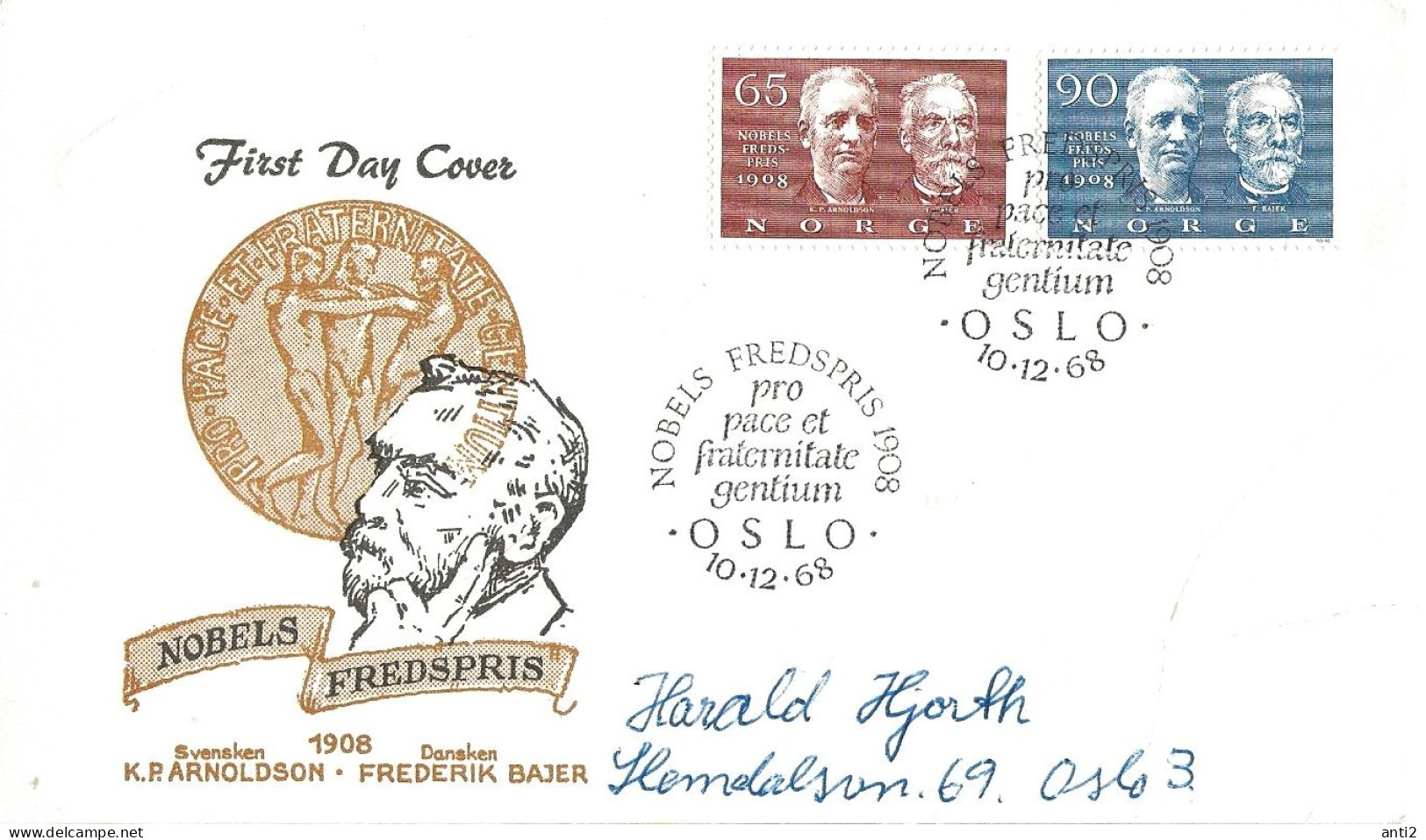 Norway 1968 Nobel Peace Prize Winners 1908. MI 576 - 577 FDC - Briefe U. Dokumente