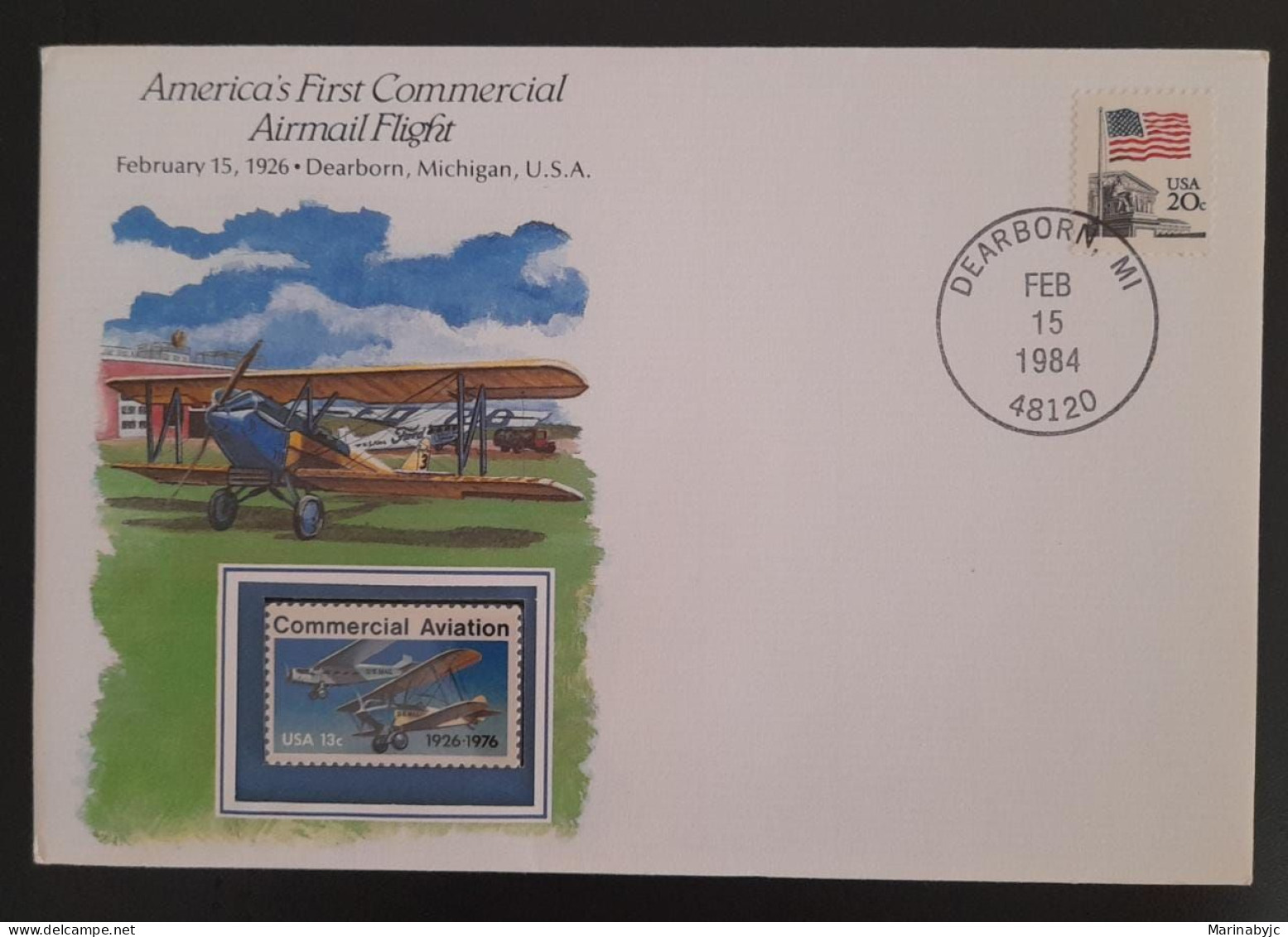 SL) 1984 USA, FIRST COMMERCIAL AIR MAIL FLIGHT FROM THE UNITED STATES. FEBRUARY 15, 1926 DEARBORN, MICHIGAN, USA FDC. - Sonstige & Ohne Zuordnung