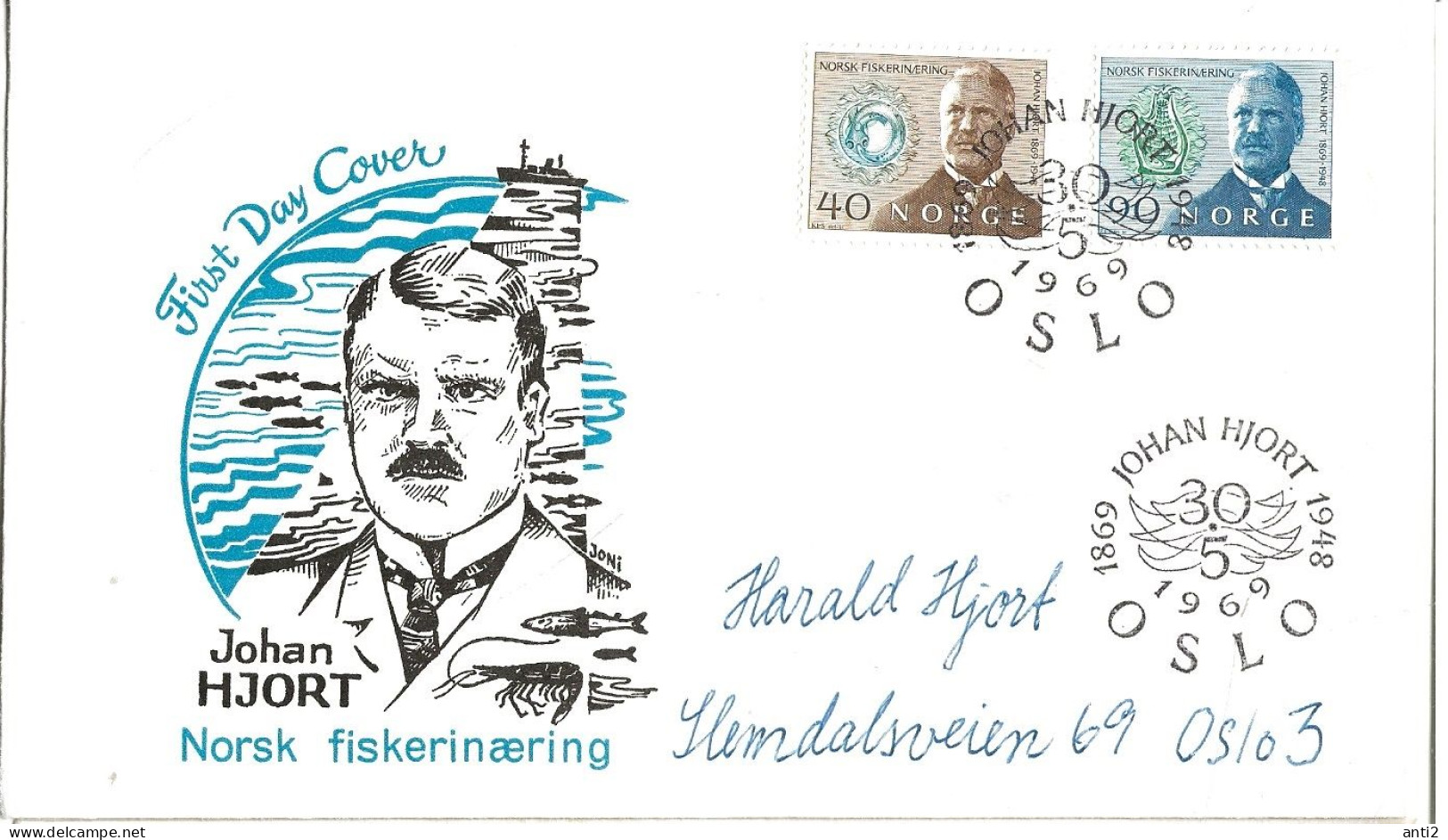 Norway 1969 Johan Hjort's 100th Birthday.  Zoologist And Oceanographer Mi  585 - 586 FDC - Brieven En Documenten