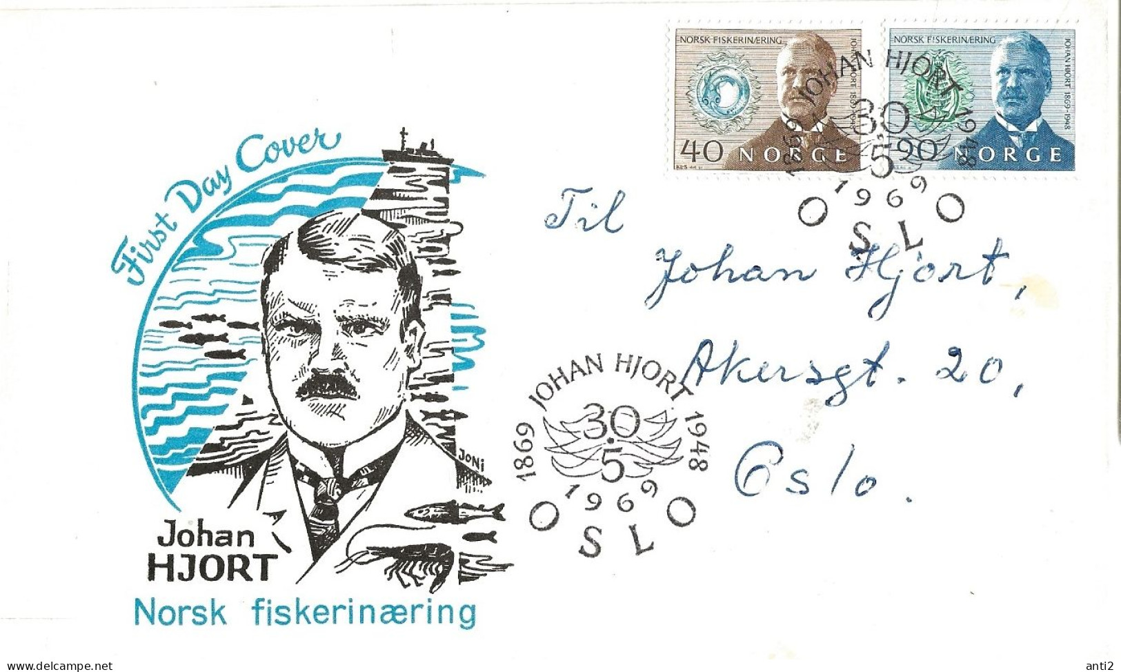 Norway 1969 Johan Hjort's 100th Birthday.  Zoologist And Oceanographer Mi  585 - 586 FDC - Covers & Documents