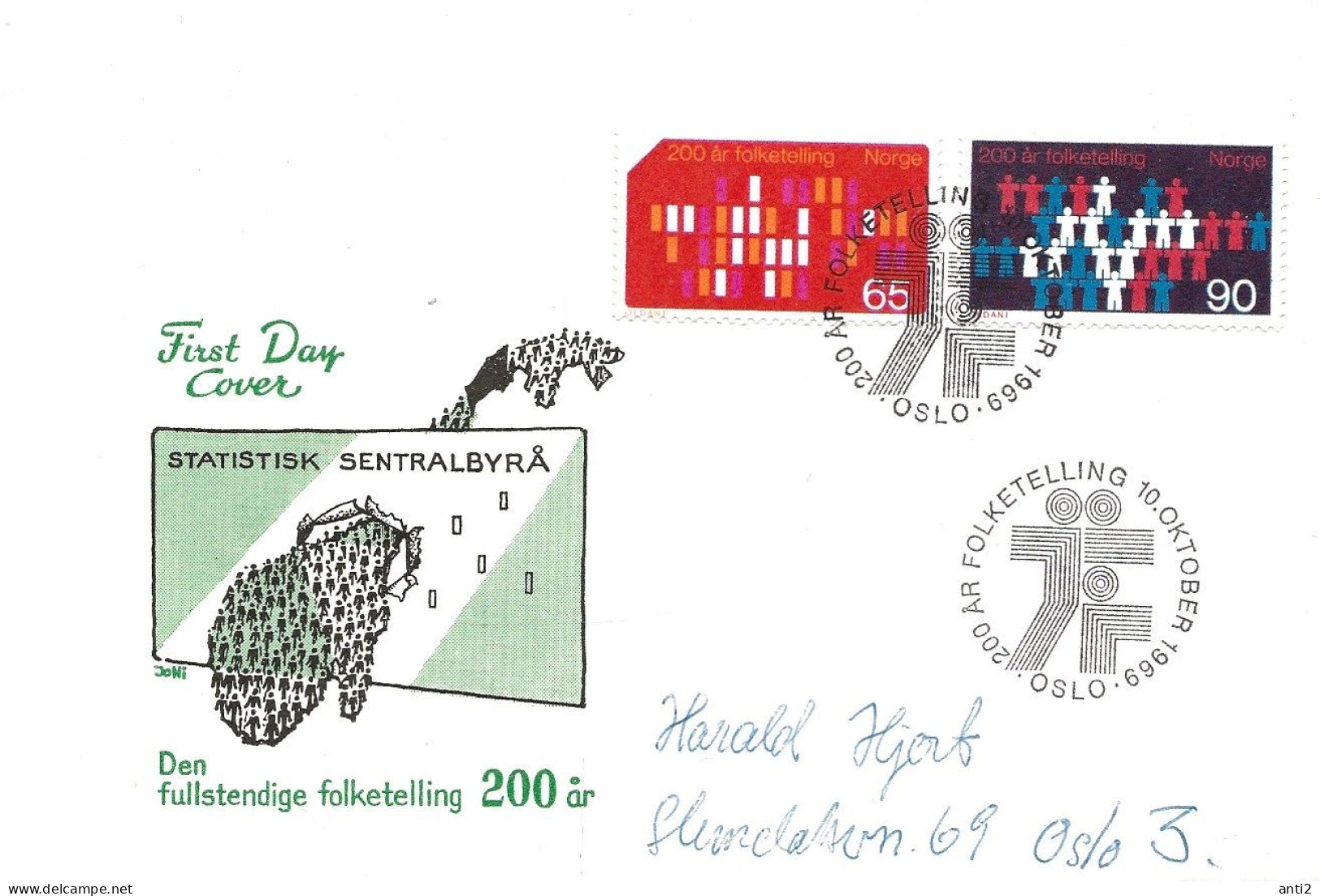 Norway 1969  200th Anniversary Of The First Census In Norway  Mi 596 - 597 FDC - Brieven En Documenten
