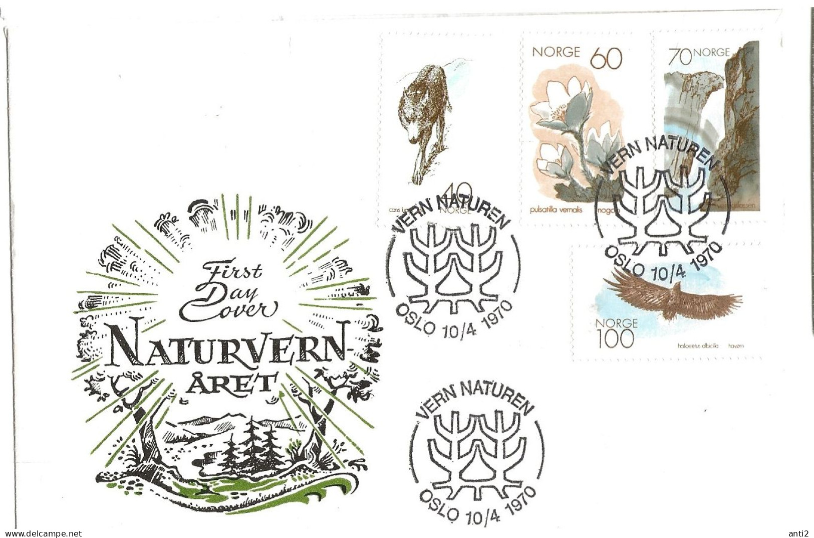 Norway 1970 European Conservation Year, Aimals, Bird, Flower, Waterfall, Registered Letter, Mi 602 - 605    FDC - Cartas & Documentos