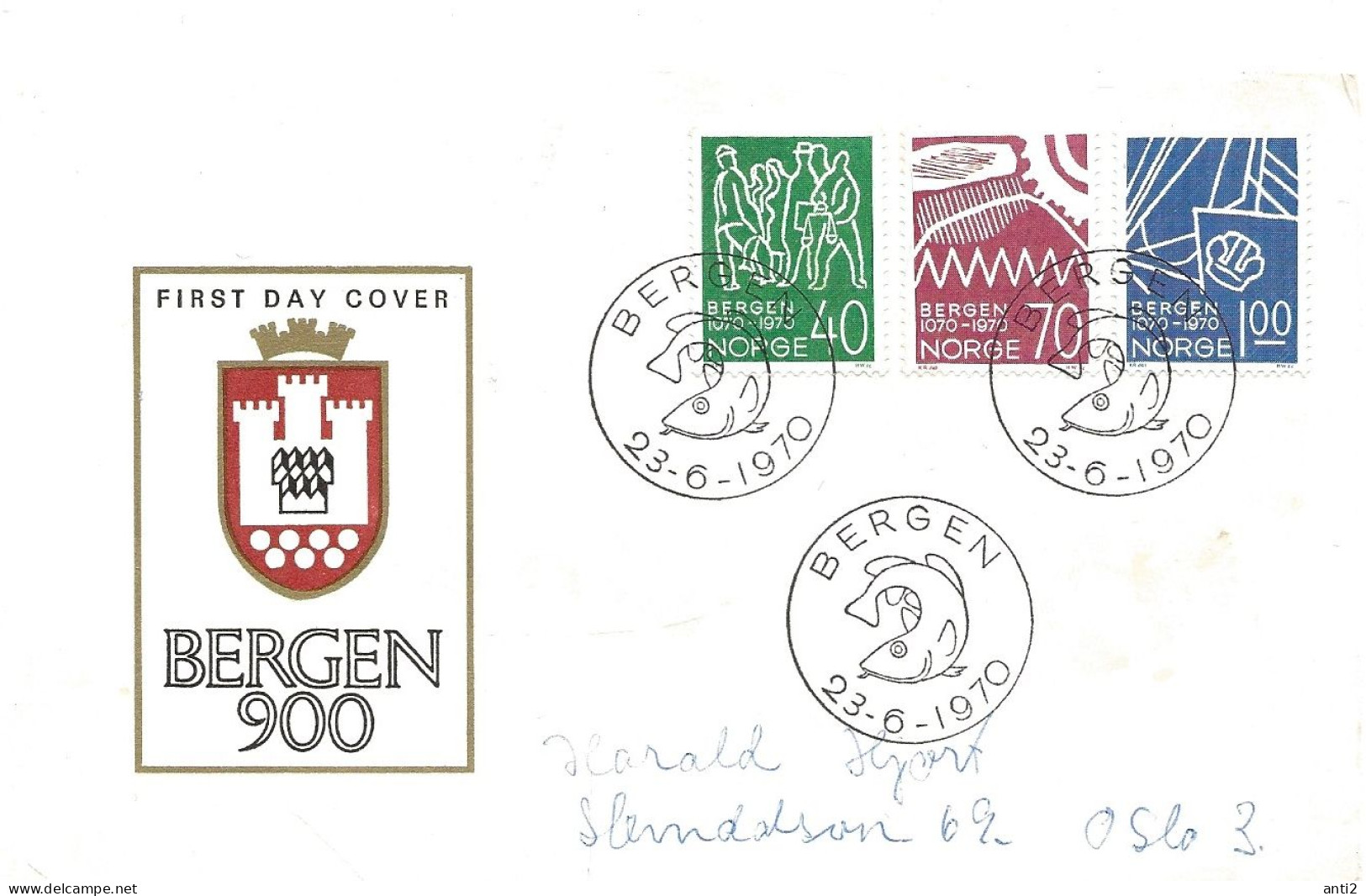 Norway 1970 900th Anniversary Of The City Of Bergen. Mi 608 - 610    FDC - Storia Postale