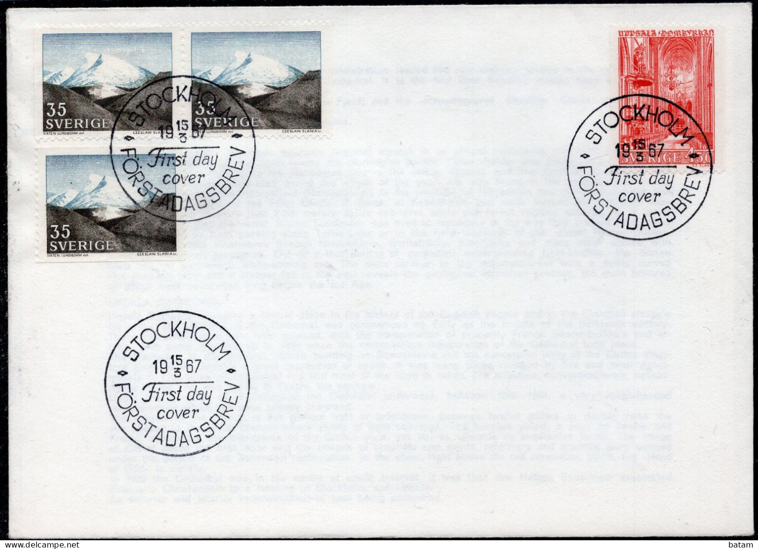 Sweden 1967 - Mountain Scenery And Uppsala Cathedral - Cover - Cartas & Documentos