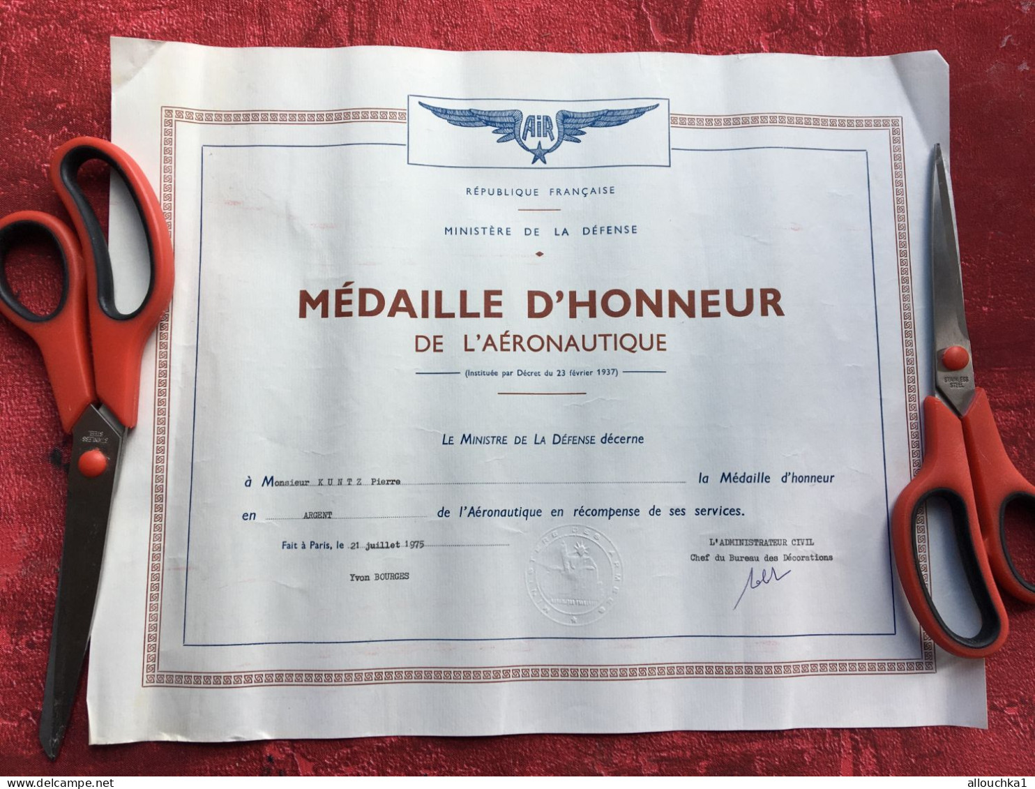 Médaille D'Honneur De L' Aéronautique Récompense Services-Ministère Défense(Yvon Bourges)Militaria Aviation-Aérien-Kuntz - Aviazione