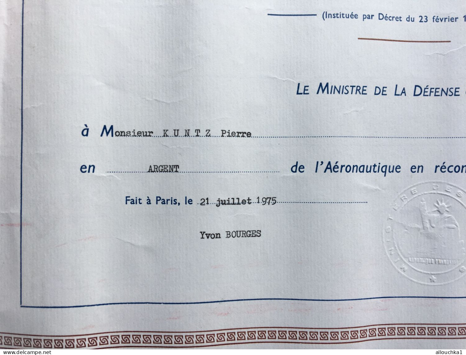 Médaille D'Honneur De L' Aéronautique Récompense Services-Ministère Défense(Yvon Bourges)Militaria Aviation-Aérien-Kuntz - Aviazione