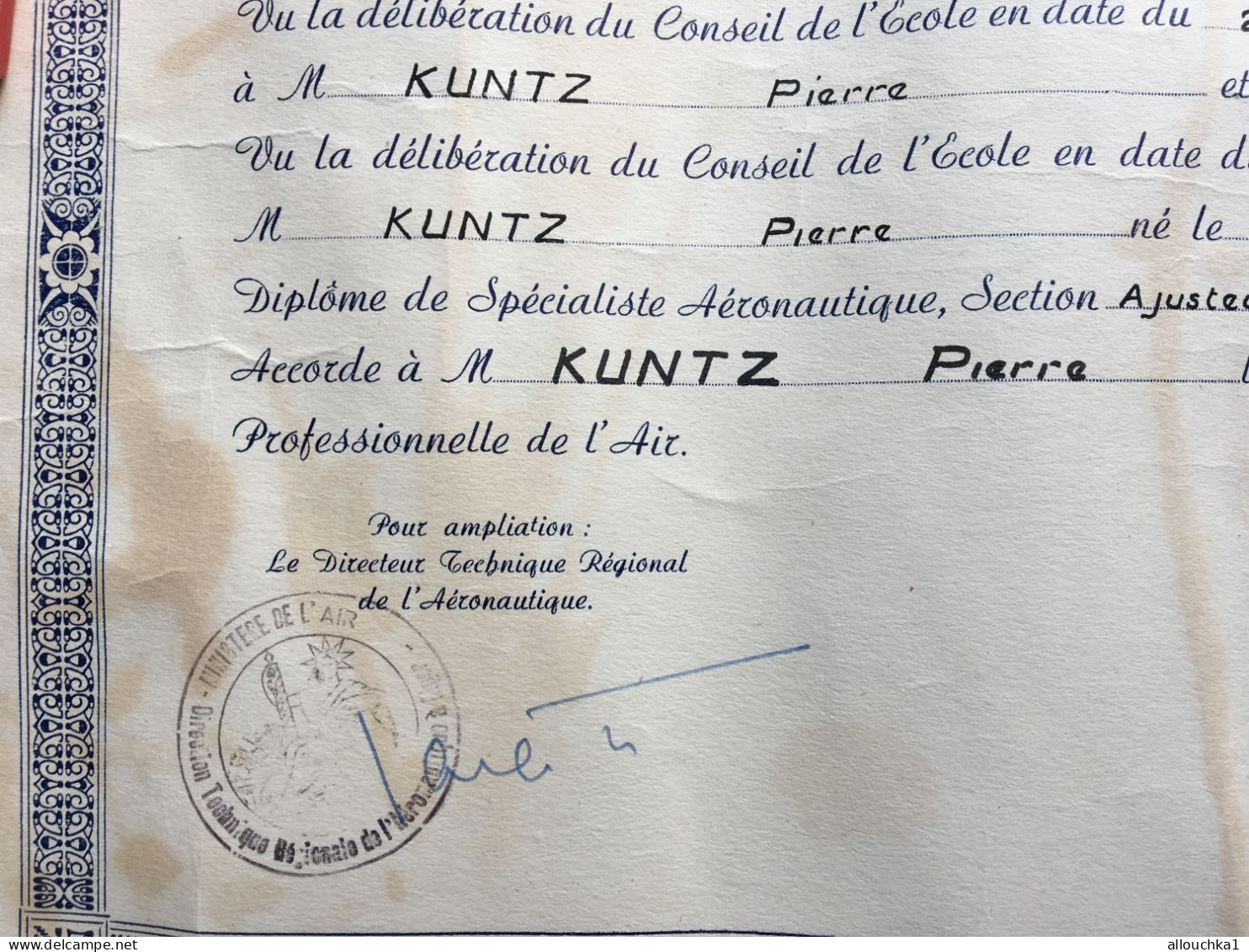 Diplôme De Spécialiste Aéronautique Ecole Nationale Professionnelle De L'Air D'Alger-Militaria Aviation-Aérien-Kuntz - Aviazione