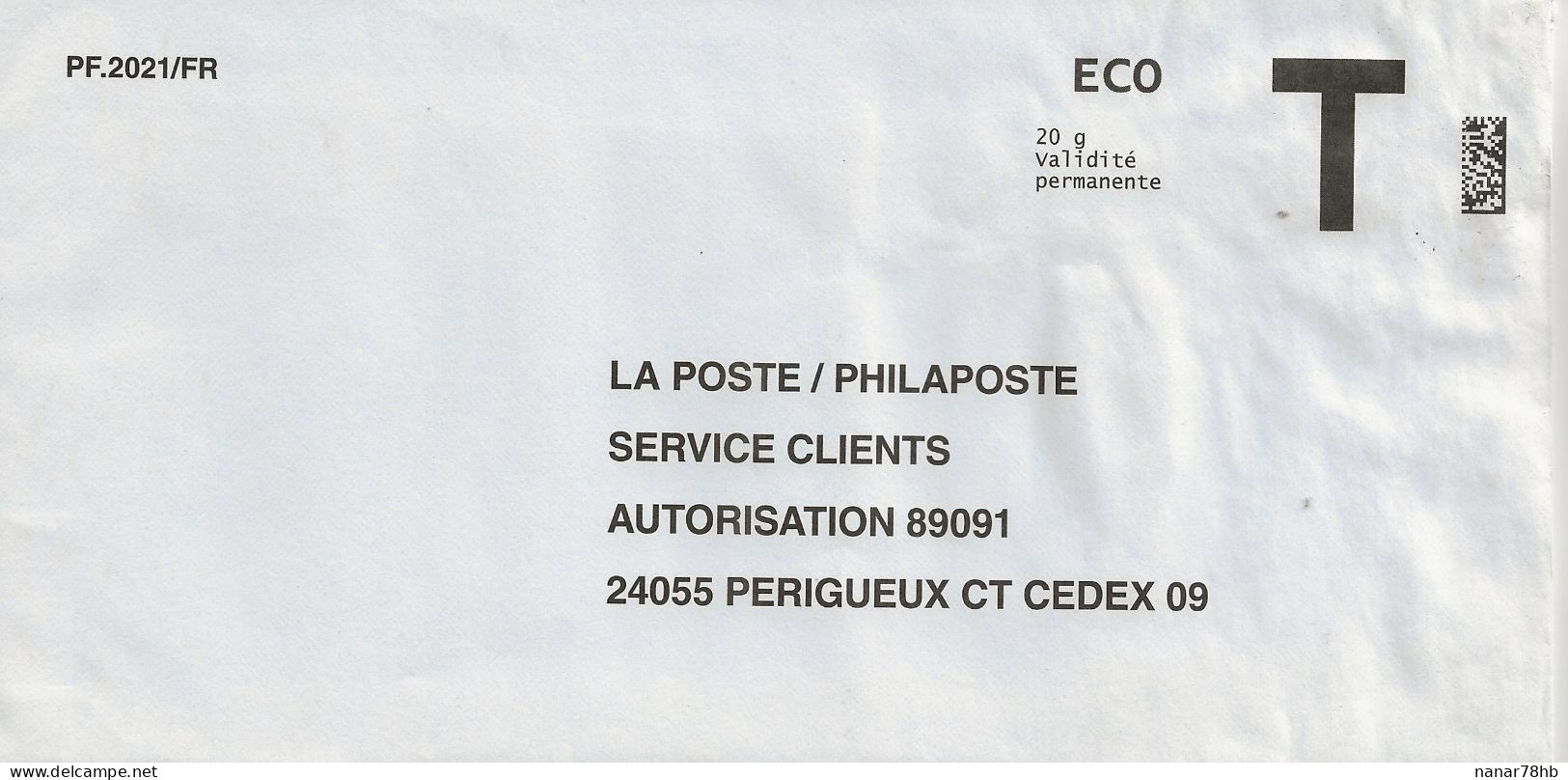 Lettre T, La Poste/Philaposte, Eco 20gr - Cartas/Sobre De Respuesta T