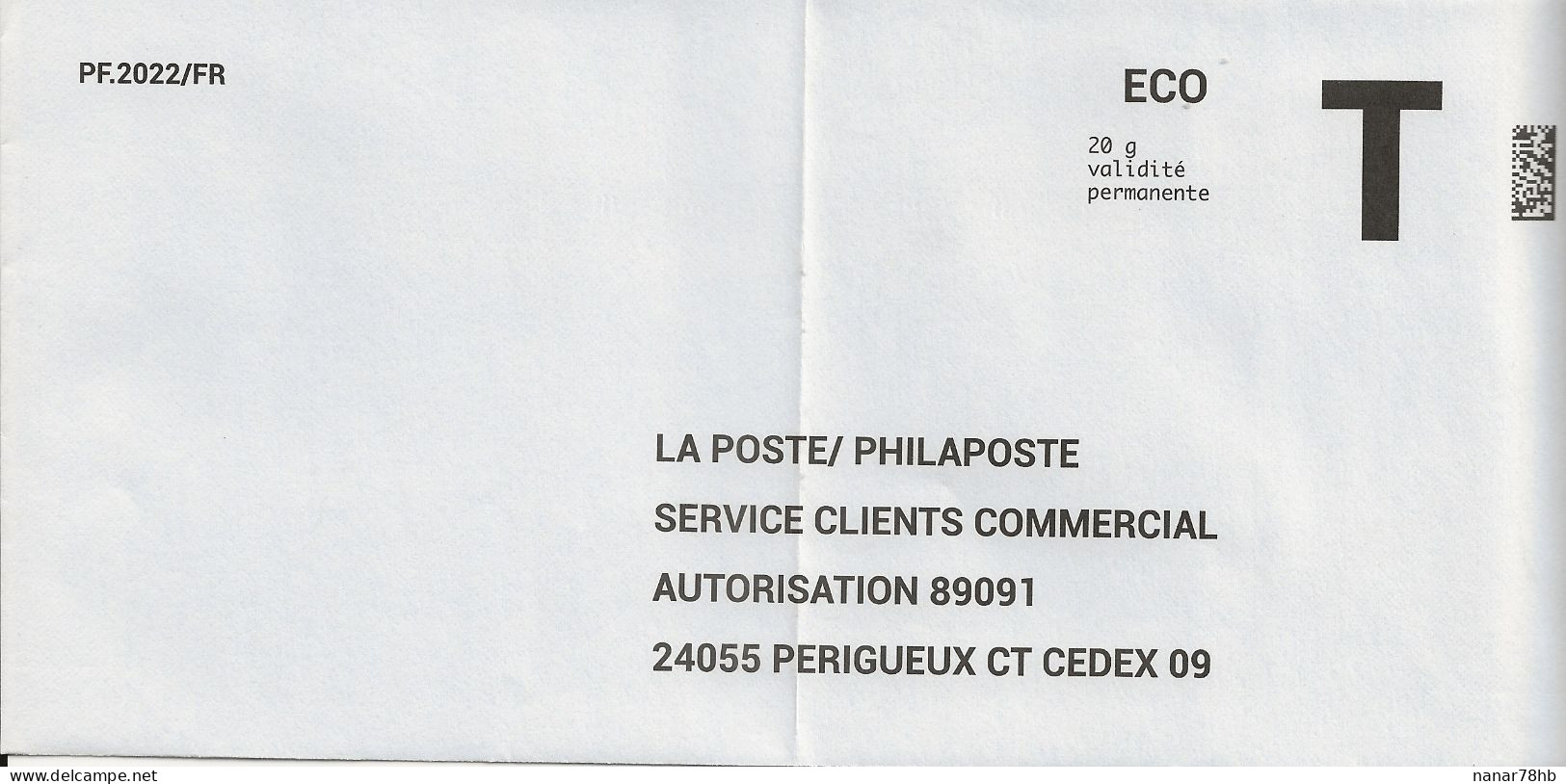 Lettre T, La Poste/Philaposte, Eco 20gr - Cards/T Return Covers