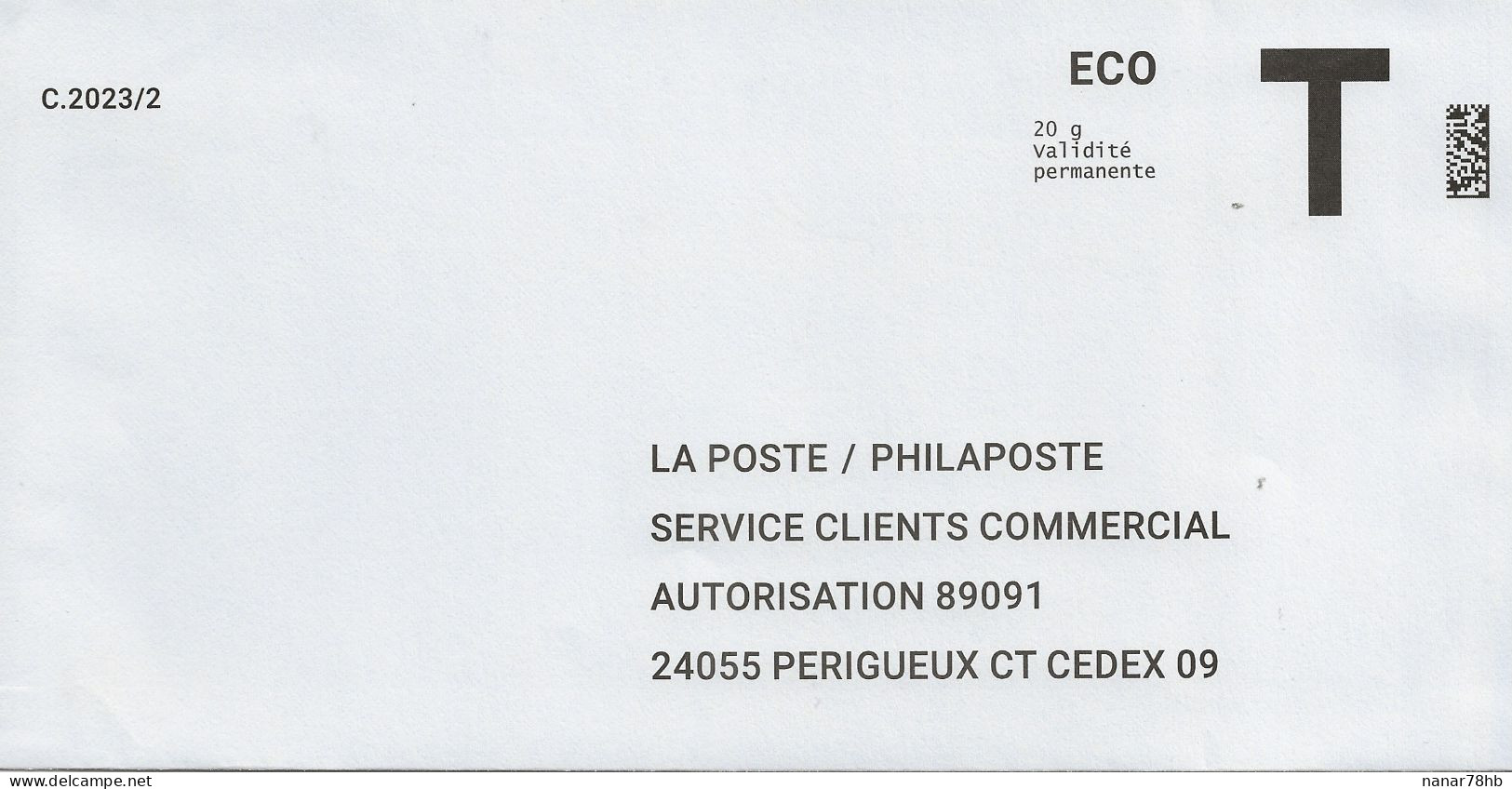 Lettre T, La Poste/Philaposte, Eco 20gr - Karten/Antwortumschläge T